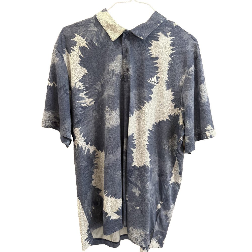 Addias Golf Shirt XXL Blue/White Lg Floral Print Golf Tennis PIckleball Sporty